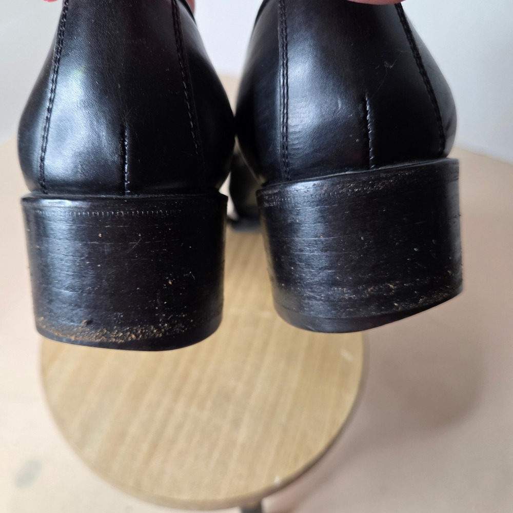 Salvatore Ferragamo Black Leather Block Heel Loafers Gold Logo Italy women 6.5B - Picture 6 of 15